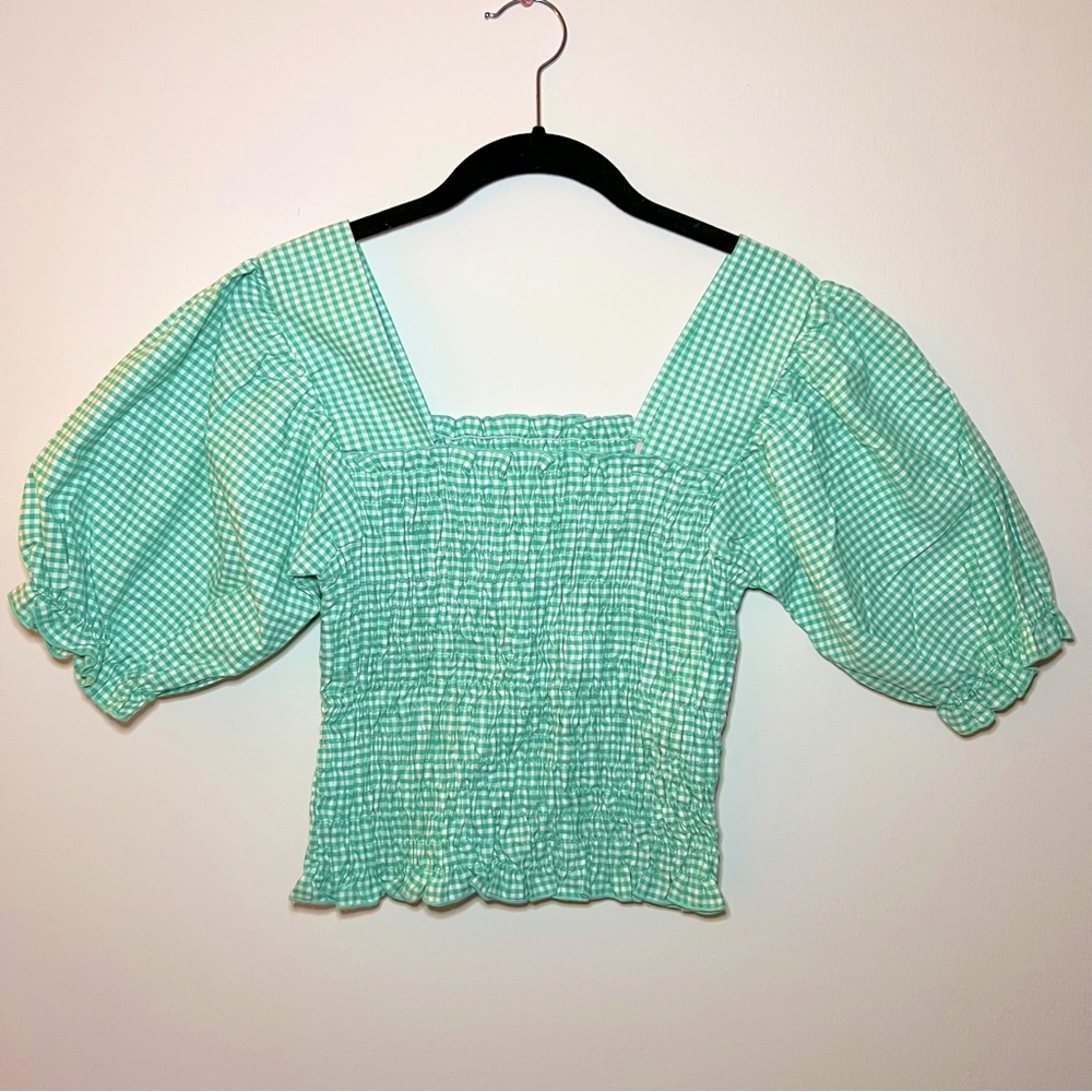 NWT Lisa Says Gah! For Urban Outfitters Mint Green Plaid Smock Top